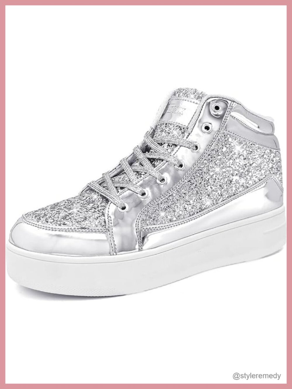 Platform Glitter Sparkly Disco Sneakers PU Leather Lace Up Party Shoes